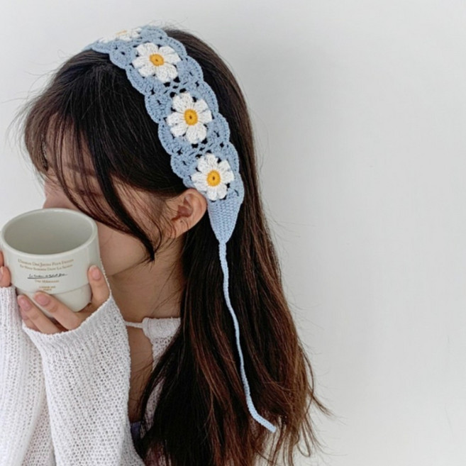 퓨어린 [summer/휴양지룩/여리여리] 뜨개 니트커치프 두건 아이돌 히피룩 러블리룩 헤어스카프 니트 뜨개두건 반다나