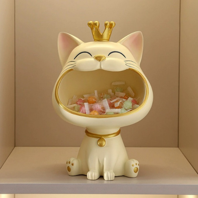 [김사장]집들이선물 행운 고양이 현관 장식품+우드 차키 악세사리 행거 차키트레이 거실 카페 장식 소품, 옐러우