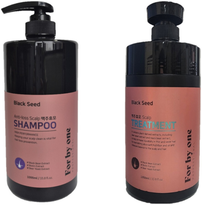 탈모기능성 포바이원 블랙씨드 맥주효모 샴푸 앤 스캘프 트리트먼트 1000ml, 2개, 1kg