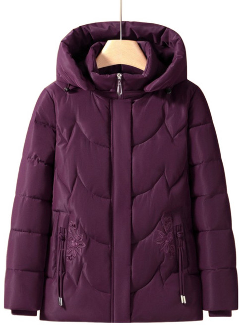 TIMEPURE 패딩 중년 여성용 겨울 꽃자수 누빔 외투 엄마용 보온성 강화 중장기 세련된 면옷 방한 라이트 패션 오버핏 겨울패딩 후드 레이어드 숏패딩 점퍼