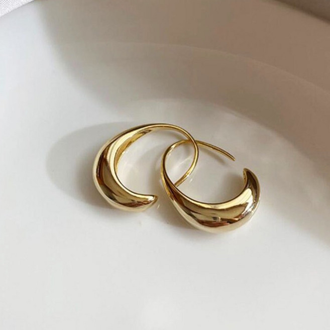 여자 볼륨 링 귀걸이 골드 실버 두꺼운 물방울 튜브 C컬 드롭 데일리 투톤 액세서리