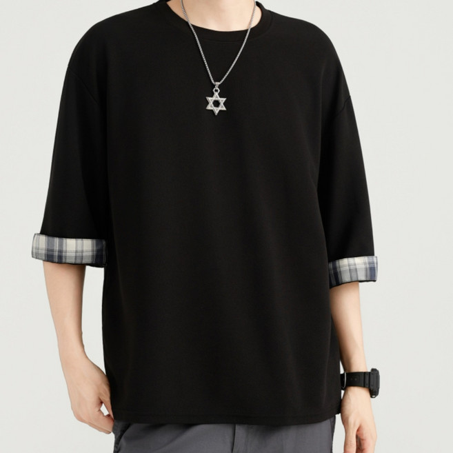 Blosun 남자반팔티 남자티셔츠 빅사이즈 반팔 남성반팔티 여름 7부 소매 2P