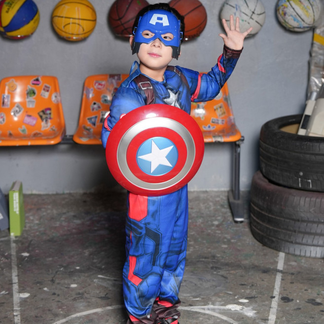 남아 캡틴 아메리카 코스튬 슈트 가면 세트 할로윈 의상