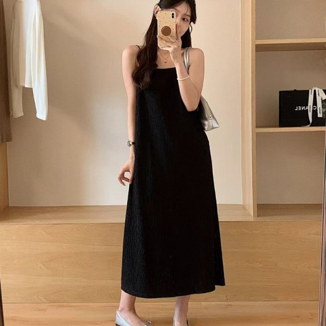 하라크 여성 구김 주름 민소매 끈나시 롱 원피스