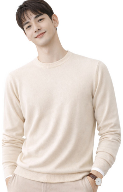 YEON HOME 남성 라운드 니트 베이직 긴팔티 데일리룩