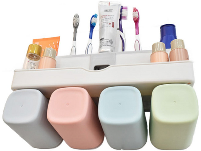 수납 디스펜서 칫솔걸이 홀더 자동치약 짜개 양치 컵 수납 거치대 욕실 인테리어 소품, 대, 1개
