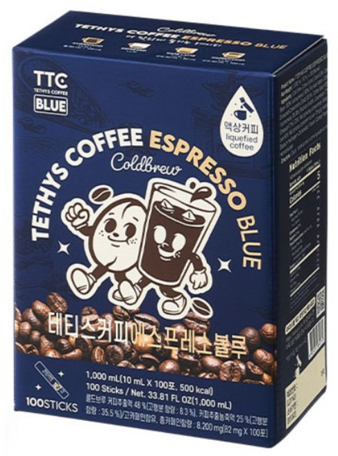 테티스커피 블루 100포 콜드브루 원액 스틱 더치커피 파우치 대용량, 100개입, 1개, 10ml, 10ml