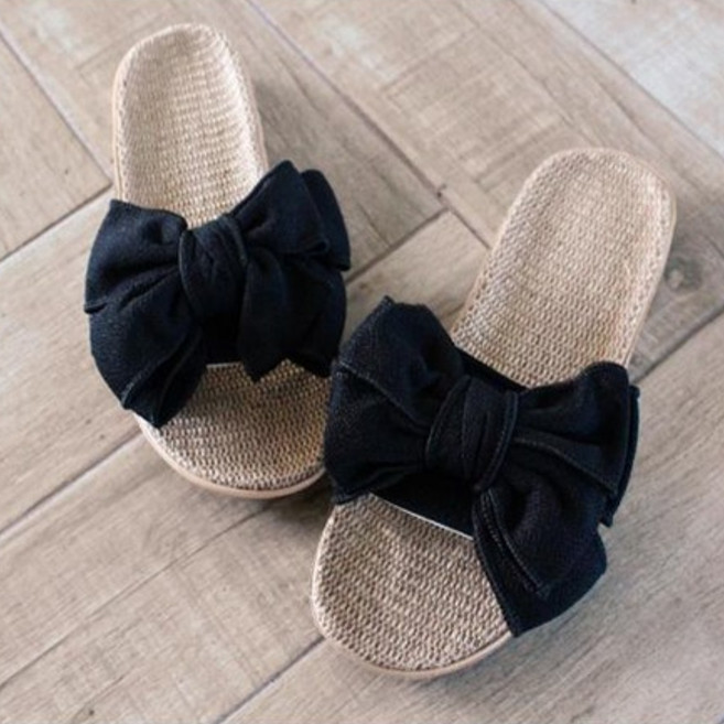 코코드림 여성용 EVA 소재 리본 고급 린넨 슬리퍼 #FT115