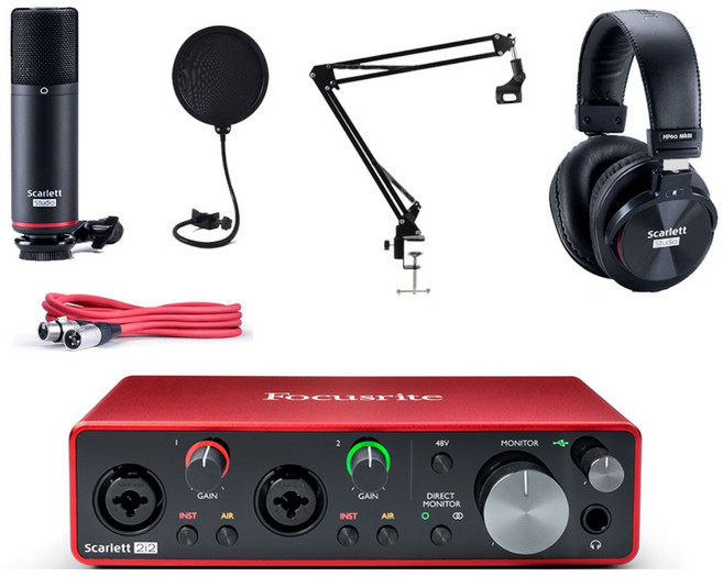 포커스라이트 Scarlett 2i2 studio 스칼렛 2i2 스튜디오 3세대+팝필터+관절스탠드 오디오 인터페이스 방송용 패키지