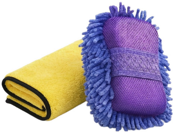 차량전용 세차 양털 스펀지 1개 + 극세사 타월 1장