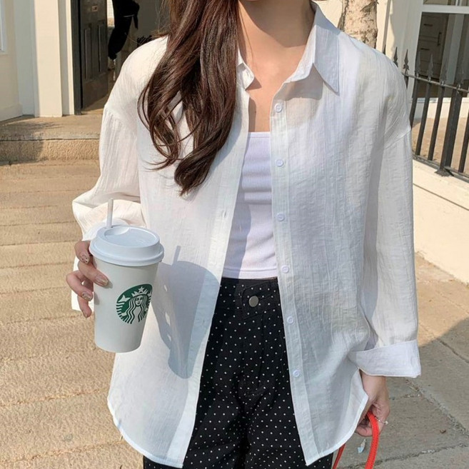 허블리 여성 루즈핏 쿨링 시스루 여름 자외선차단 셔츠 블라우스