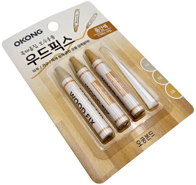오공 우드픽스 마루커버시트 목재 흠집 우드픽스 보수용품, 1세트, 오공 중간색