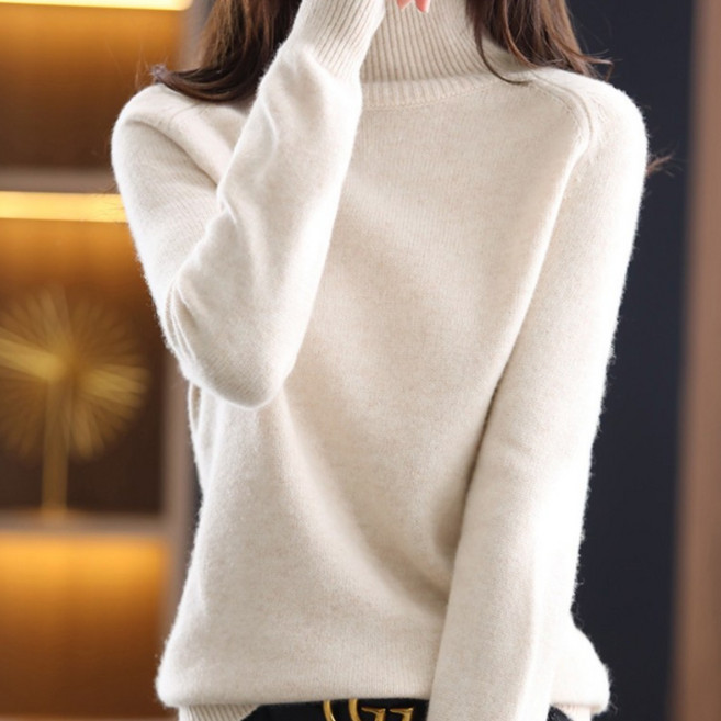 핑크셀럽 여성용 비스코스 포근 목 폴라 니트 티셔츠