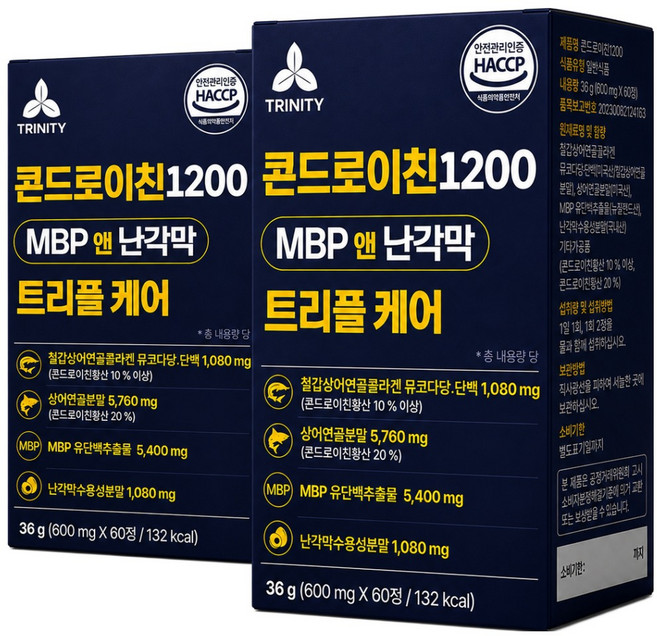 철갑상어 콘드로이친1200 MBP 앤 난각막 트리플케어 식약청인증 HACCP, 2개, 60정