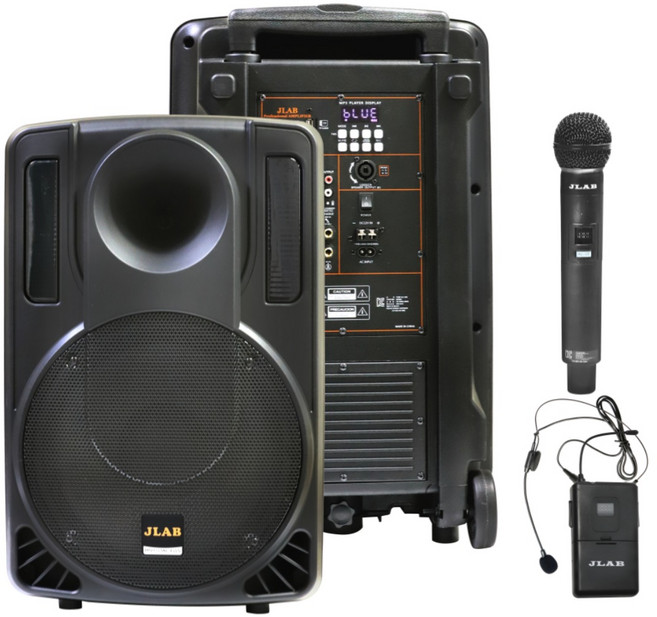 사운드바이 이동형 앰프 스피커 12인치 행사용 버스킹용 300W 무선 마이크 2개, 핸드1개+벨트팩(헤드)1개