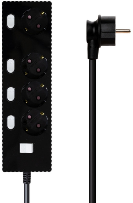 파워존 자동소화 4000W 고용량 웨이브 개별스위치 과부하차단 4구 멀티탭 50cm 1.5m 3m 5m 7m, 자동소화 개별스위치 4구 5m 블랙, 1개