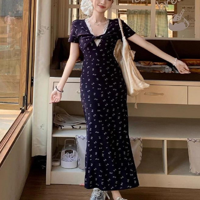 마리하우스 눈꽃 리본 레이스 바캉스 비치 롱 원피스