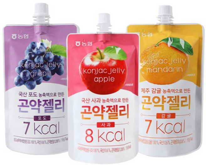 농협 곤약젤리 제주감귤+사과+포도 3종 세트_국산과일 농축액 휴대성 좋은 스파우트 파우치 당 지방 콜레스트롤 제로, 2세트, 450g