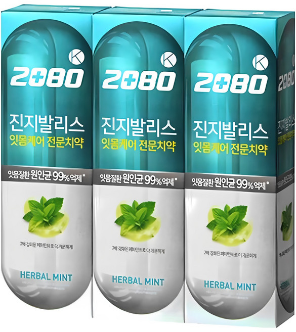 2080 진지발리스 치약 120g x 3개 허벌민트, 1개