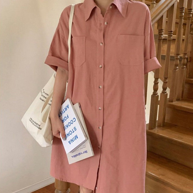 휠렉스 여성 카라넥 패션 데일리 반팔 롱 셔츠 PY5