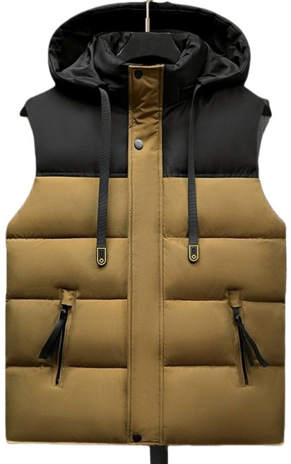 Makone 남성 가을 겨울 캐주얼 패치 아웃도어 후드 패딩 조끼