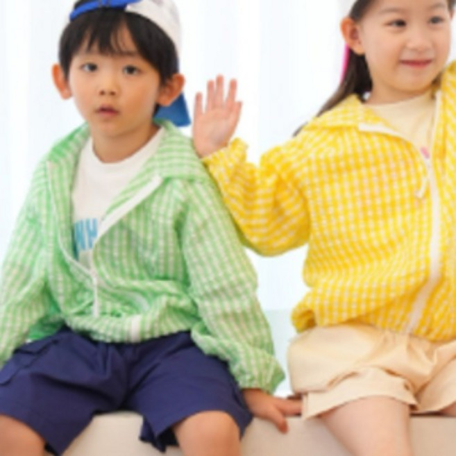 예크아이 아동 여름 간절기 체크 바람막이 바캉스룩 키즈자켓