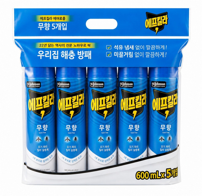 코스트코 에프킬라 에어졸 수성 무향 600ML x 5 모기 파리 살충제, 1개, 5개입