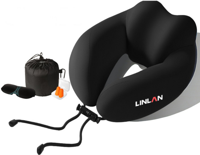 U자형 여행 목베개 비행기목베개 100% 메모리폼 사무실 목 베개 편안한 목 지지 스타일리시하고 휴대용 휴식 수면 베개, 1개, 블랙 