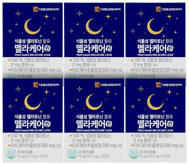 대웅생명과학 식물성 멜라토닌 함유 멜라케어린 1정당 2mg 함유 식약처 HACCP 인증, 6개, 30정