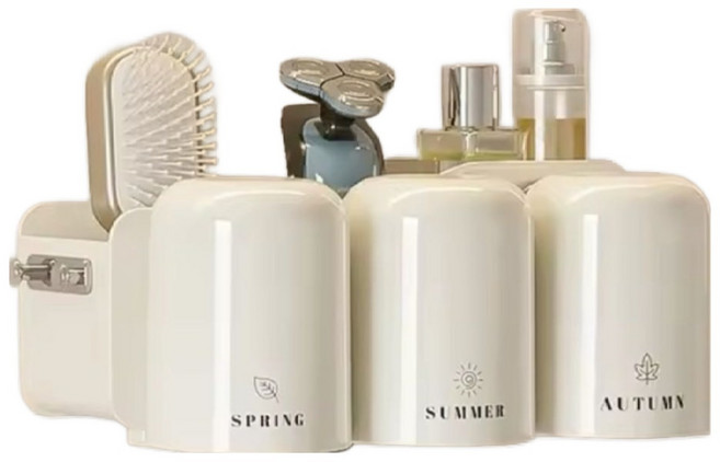 핫몰 다용도 패밀리 무타공 욕실 양치컵 칫솔걸이 세트, 아이보리3인용, 1개