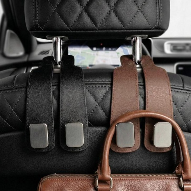 라이프엔라이크 자동차 후크걸이 헤드레스트 가방걸이 차량용 휴대폰 거치 봉지걸이 2종 4p, 블랙+브라운, 4개