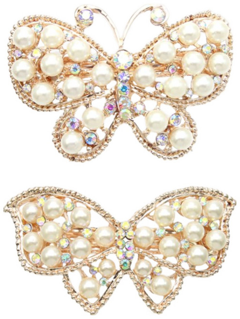 미다미 [2P세트]진주펄 마가렛 나비 스틸 메탈 자동핀 로즈골드