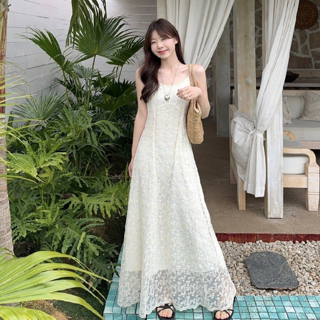 COSYEVNO 끈 나시원피스 레이스 프렌치 바캉스 비치원피스