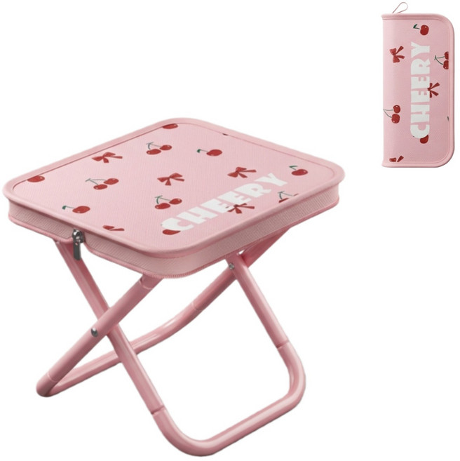 480g 휴대용 접이식 의자 미니 캠핑 의자 롯데월드 줄서기 의자 1+1 세트 야외 피크닉, 2개, 핑크색