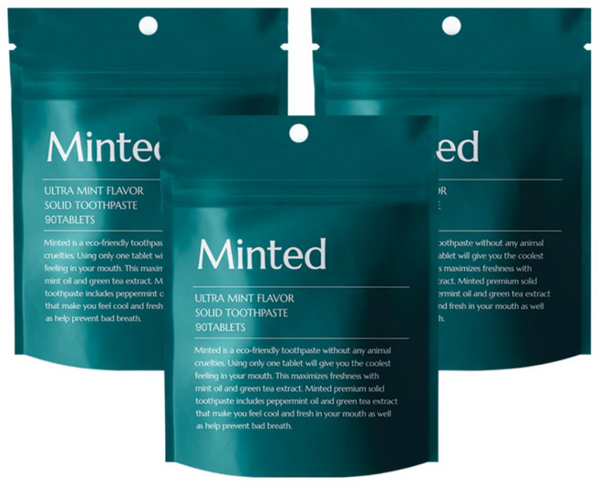 [민티드] 울트라 민트 고체치약 리필형 90정 (1.5개월분), 63g, 3개