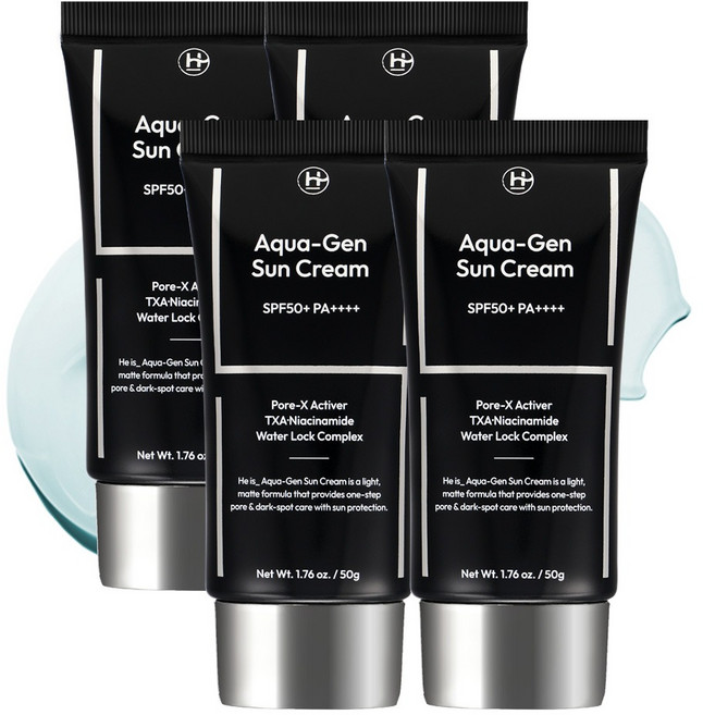 히이즈 아쿠아젠 선크림 남성 데일리 기능성 자외선 차단제 SPF50+ PA++++, 4개, 50g