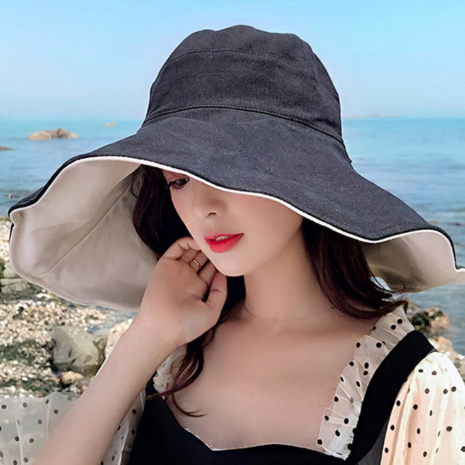 자외선차단 양면 리버시블 여성 왕챙 모자