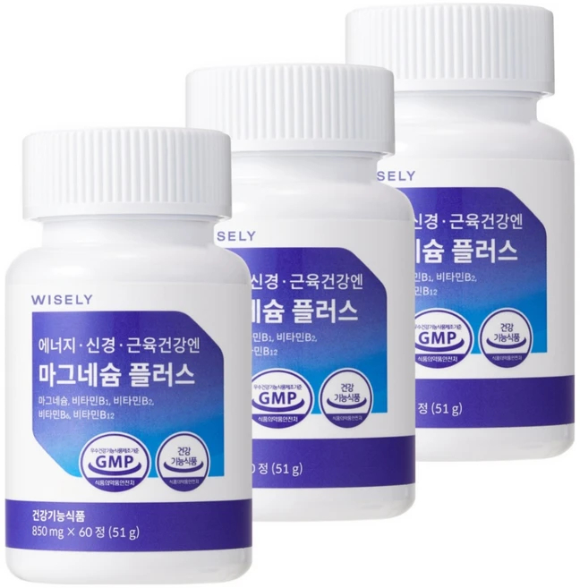 와이즐리 에너지 신경 근육 건강엔 마그네슘 플러스(2개월분), 60정, 3세트 - 쿠팡