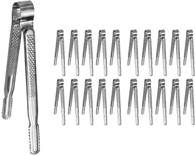 국산 다이아 엠보싱(논슬립) 스텐 악어집게 23cm 중, 20개, 실버