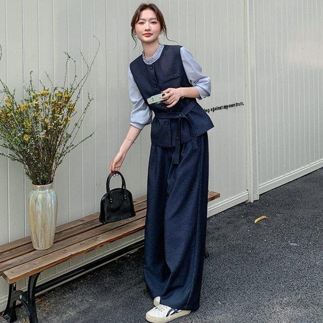 POMTOR 여성 캐주얼 정장 오버핏 세트 하객룩 스리피스