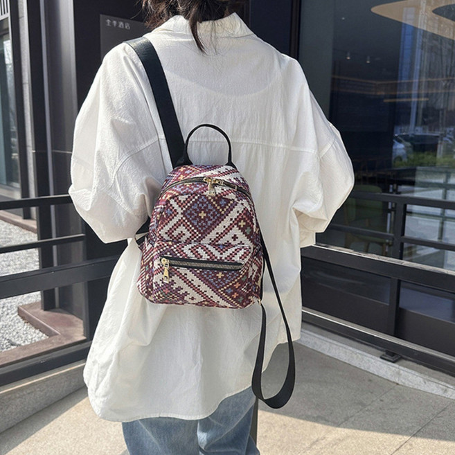소울린느 레트로 기하학패턴 에스닉 패브릭 미니 백팩 (3colors)