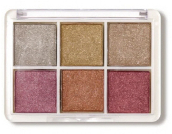 네일아트 6컬러 셀프 네일 미러 파우더 팔레트 크롬 효과 글리터 메탈 샤이닝 듀얼브러쉬, 1개, 핑크골드