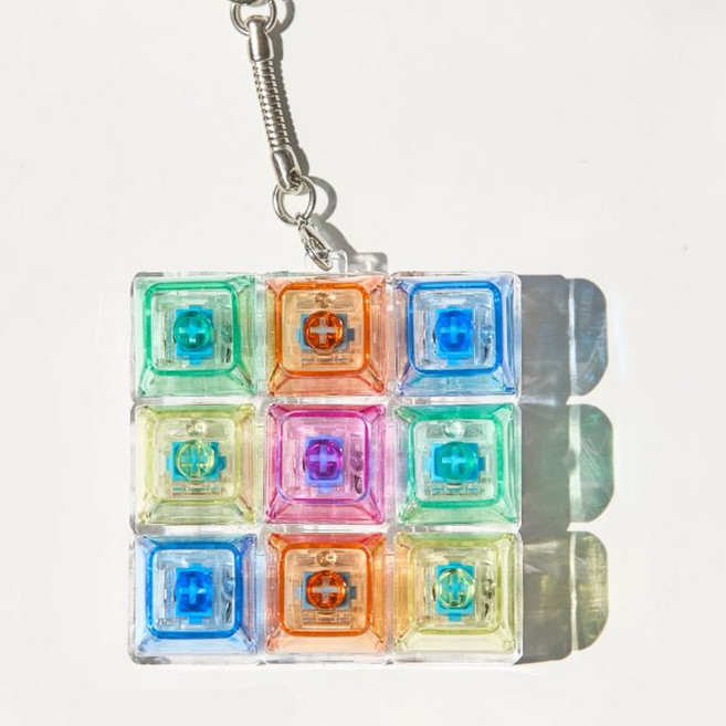 키캡 키보드 키링 LED 클리커, 2개, 레인보우9구