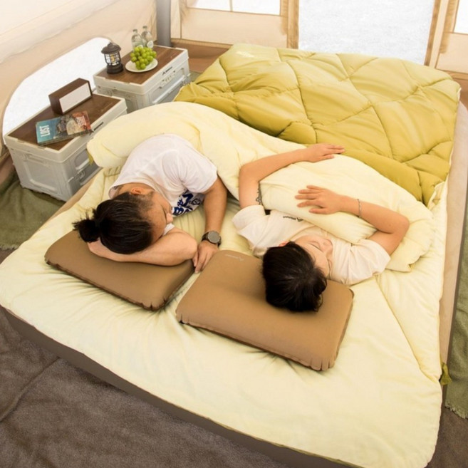 스타일닥터 기모 2인용침낭 플리스 안감 두꺼운 침낭 분리 가능한 디자인의 캠핑 침낭, 1개, 올리브 옐로우-3200g