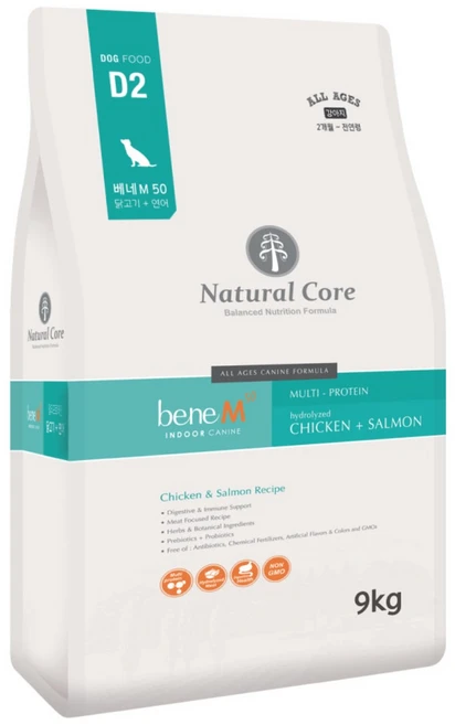 네츄럴코어 강아지 베네 M50 건식사료 큰입자, 닭+연어, 9kg, 1개 - 쿠팡