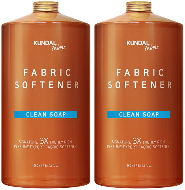 쿤달 시그니처 3X 초고농축 리치 퍼퓸 엑스퍼트 섬유유연제 클린솝향 본품, 1.58L, 2개