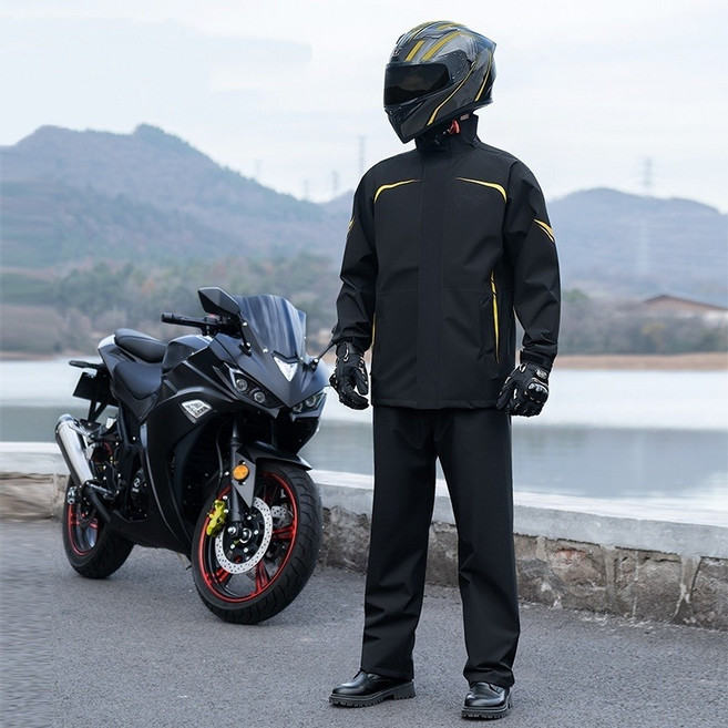 시스슈 오토바이우의 초강력 방수 자전거 낚시 등산 작업용 비옷 상하의 세트, 블랙-골드