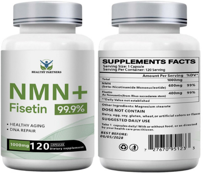 헬시파트너 NMN+피세틴 1000mg 니코틴아미드 NAD 고순도 99%, 120정, 6개