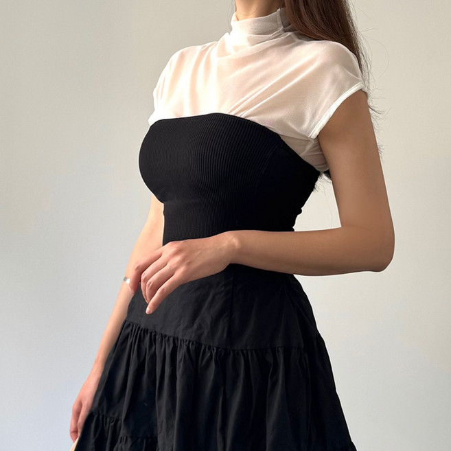 시스루 반목 캡소매 티