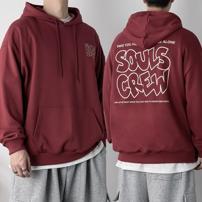 오프앤 [기모선택] 국산 특양면 소울즈크루 프린팅 오버핏 후드티